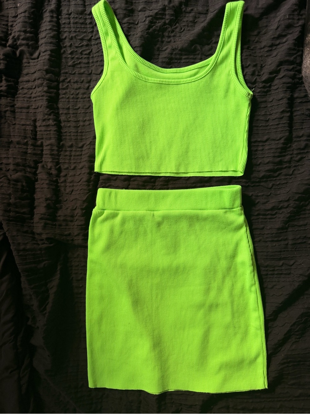 Neon Green Ribbed Two-Piece Set - Picture 2 of 4